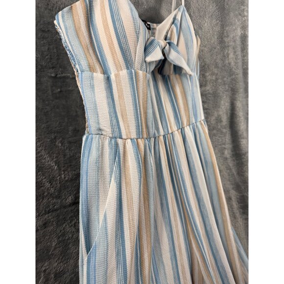 Womans Jumpsuit Striped With Bow Front By As U Wish Size L Blue & Beige - Picture 11 of 15